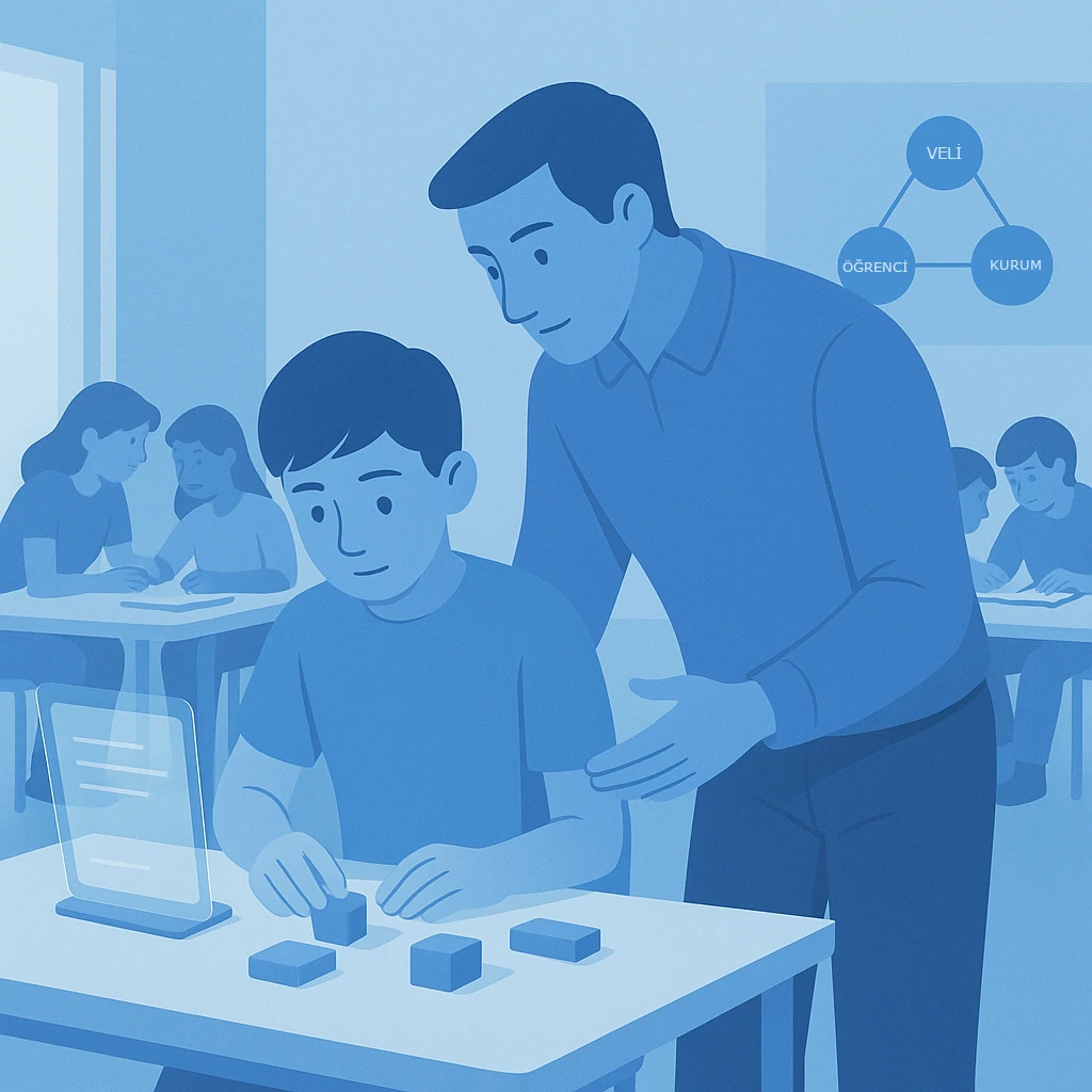 Etkinlik sırasında bir çocuğa destek olan öğretmen